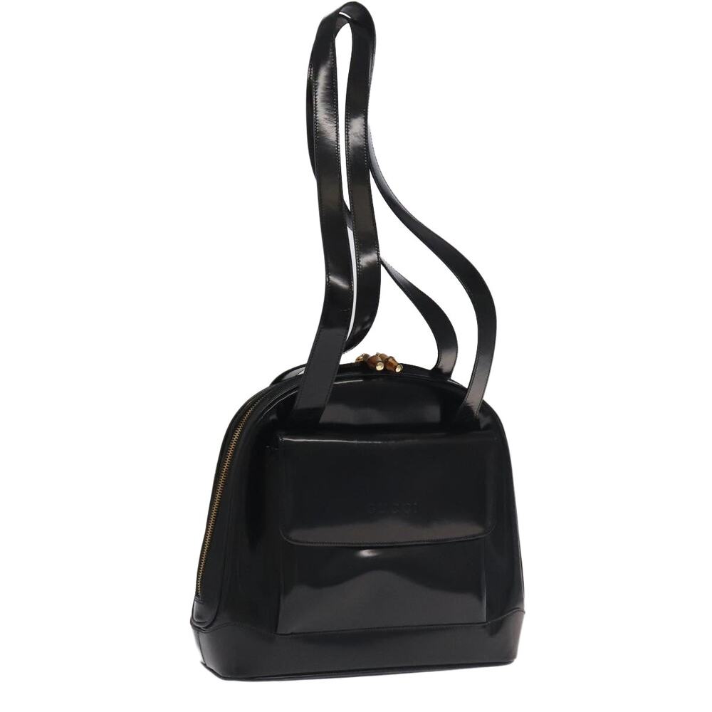GUCCI Bamboo Shoulder Bag Enamel Black Gold 001 1075 1650 0
